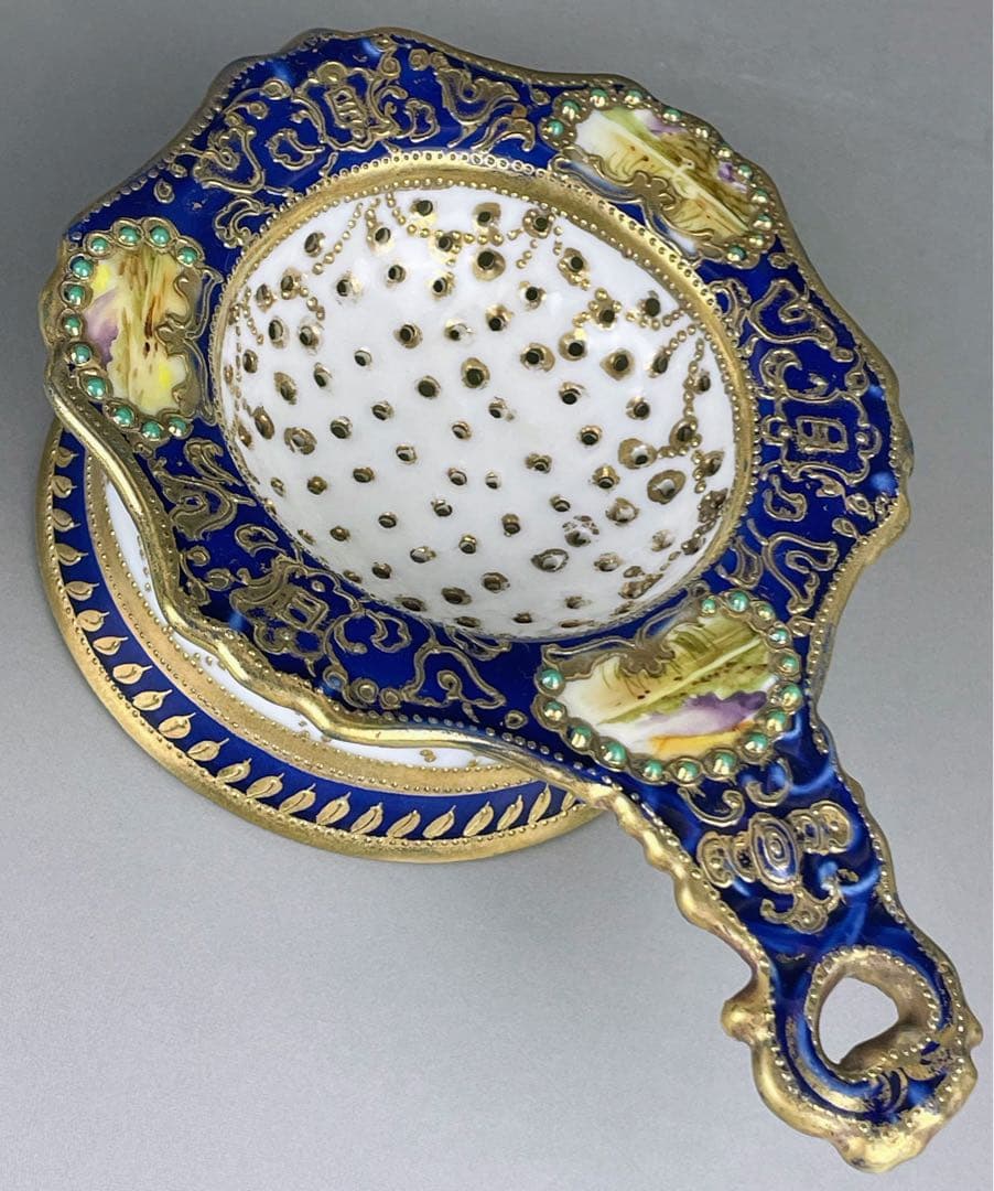 【美品】オールドノリタケ ティーストレーナー 茶漉し ジュエル ジュール スワン