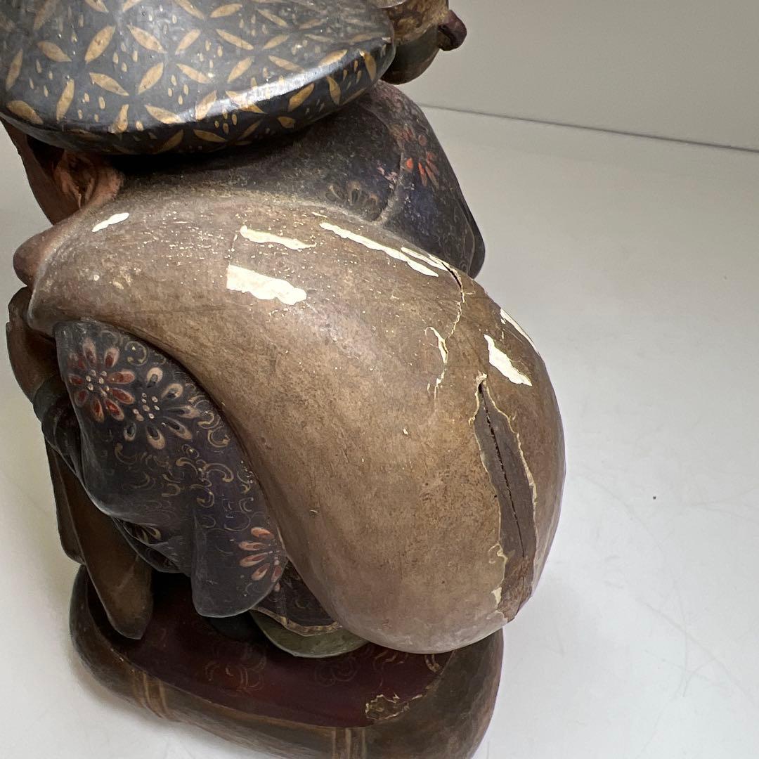 江戸後期　木彫色絵大黒　高さ約17㎝　東Y7-1223①トヒチル