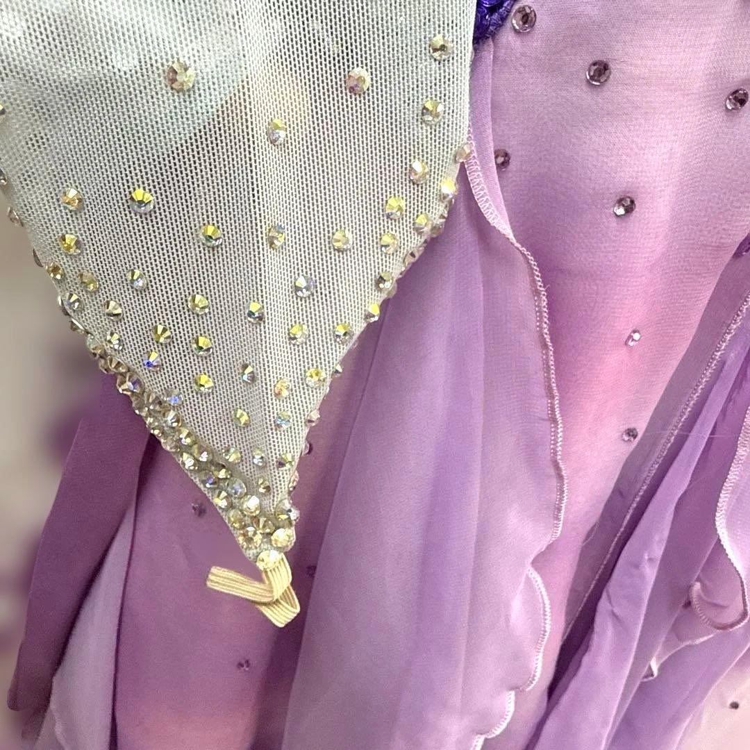 6313★白樺ドレス★M 紫 スワロミックス スタンダードドレス 社交ダンス