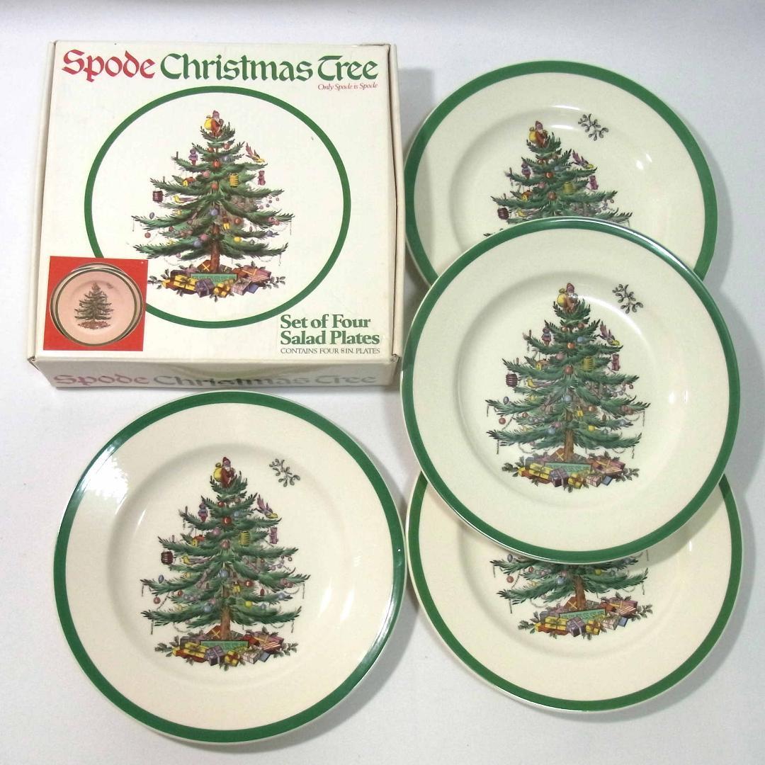 Spode スポード 英国製 クリスマスツリー サラダプレート 4枚セット 箱付