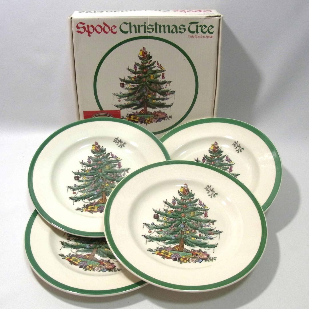 Spode スポード 英国製 クリスマスツリー サラダプレート 4枚セット 箱付