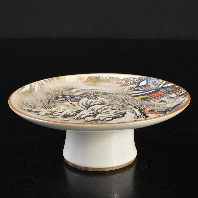 中国　大清光緒年製　粉彩山水文　高足盤　N　R6782E