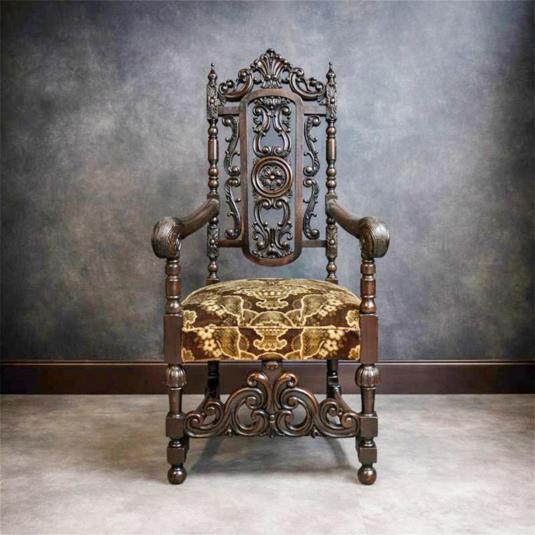 18世紀　バクタプール　キング＆クイーンスタイルのハイバックチェア