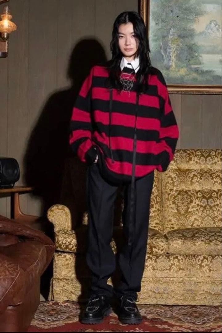 トップス DAIRIKU Fulling Damage Border Knit 22AW