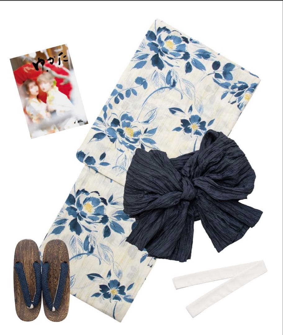 【美品】Dita「泡沫の花しらべ」浴衣5点セット 下駄＆腰紐は新品 セット販売