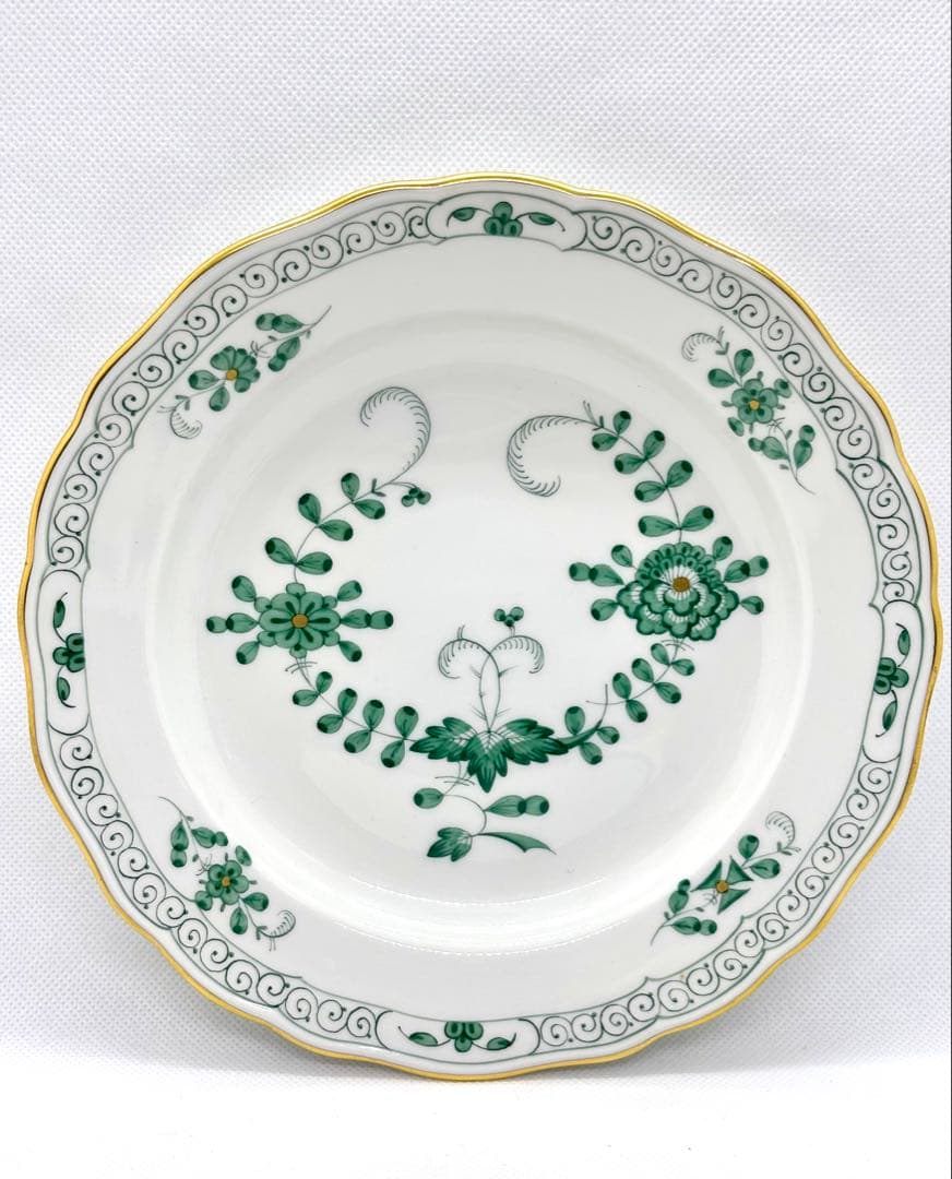 #オールドマイセン プレート グリーンフラワー 金彩装飾P-3