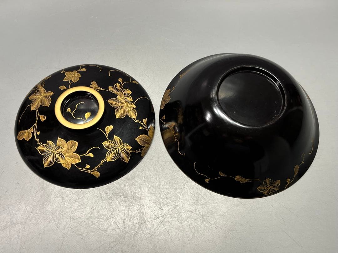 時代　極上　輪島塗　沈金蒔絵　蓋付き煮椀　四客　木製