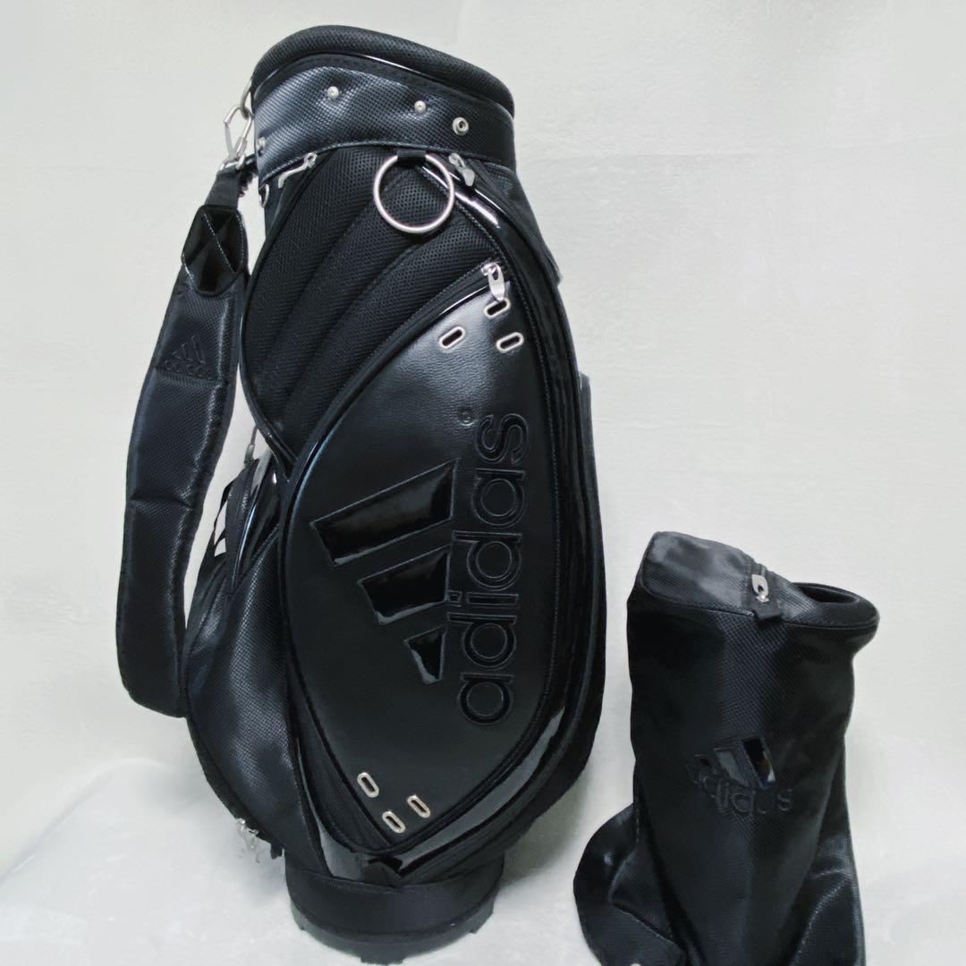 アディダス　キャディバッグ　オールブラック　黒　エナメル　合成皮革　9型　5分割