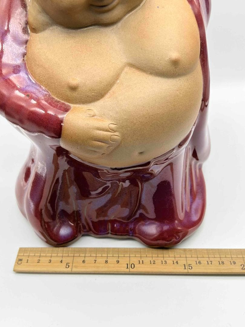 清时代 鈞窯　紫紅釉弥勒菩薩　窯変釉　辰砂　唐物　古賞物(B-31)