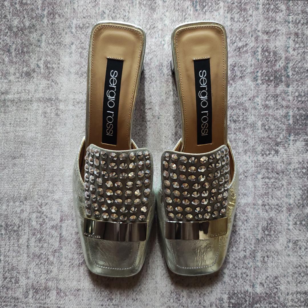 sergio rossi シルバー ストーン装飾 ミュール