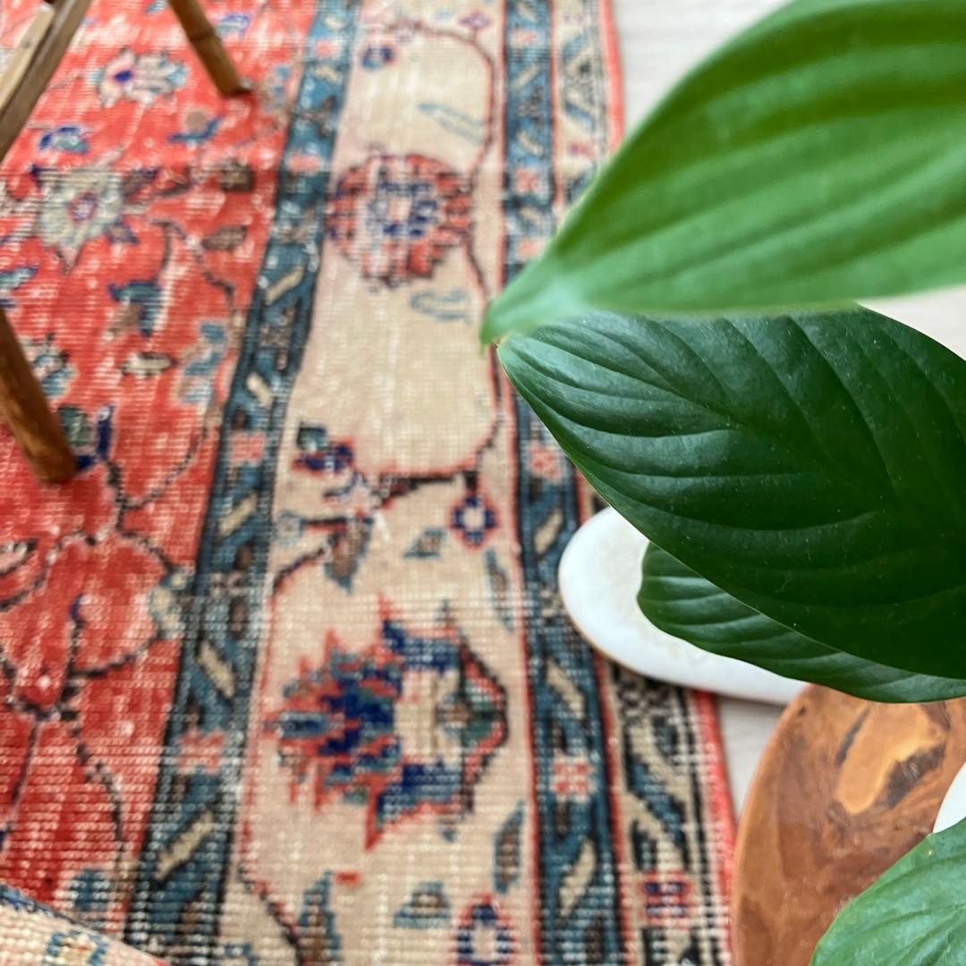 レッド53×163フローラル　ネイビー　ランナー　ロング　トルコヴィンテージラグ