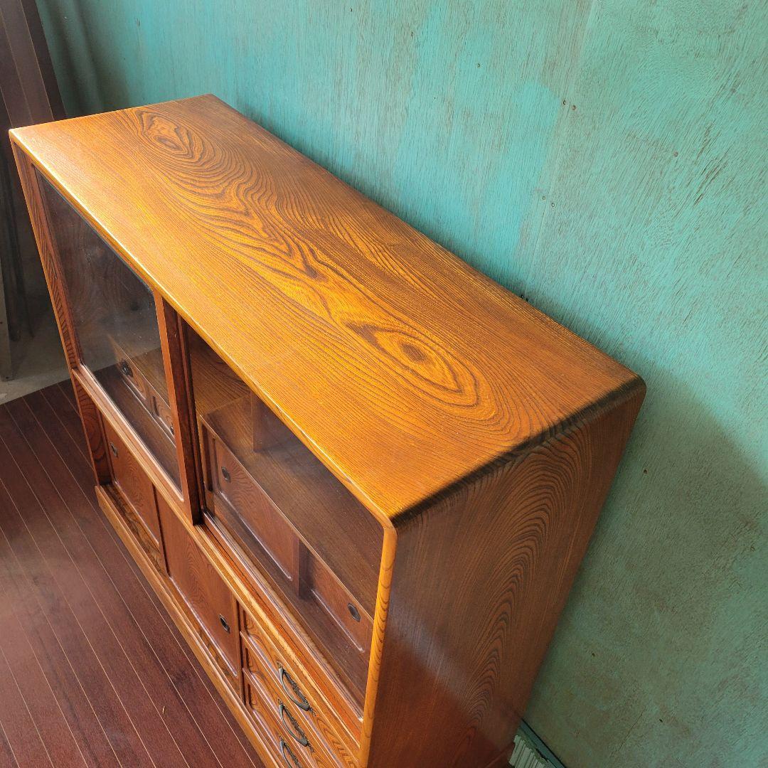 昭和レトロ 茶箪笥 水屋箪笥 ガラス戸収納棚 和家具 ヴィンテージ 店舗什器