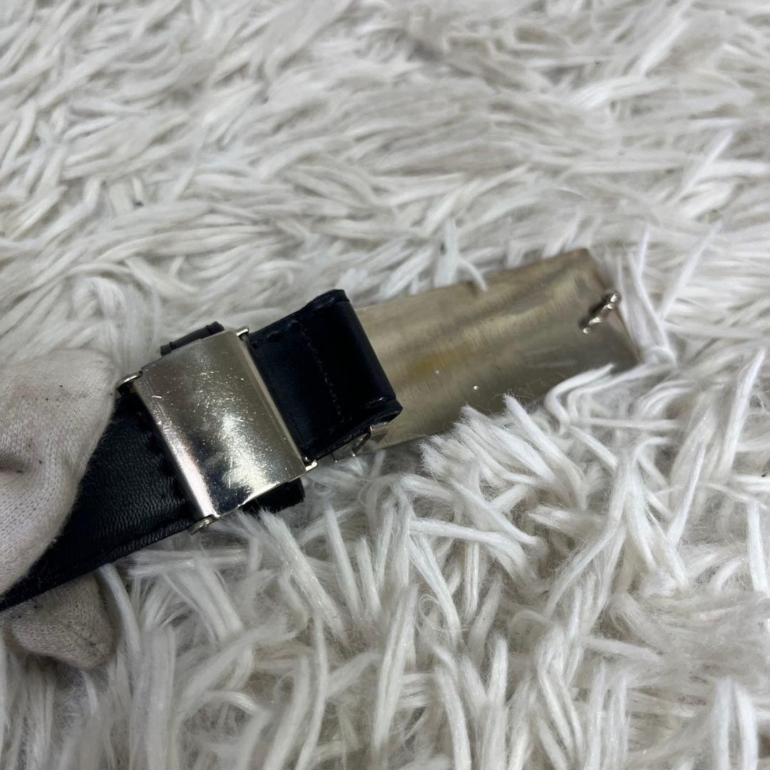 PRADA レザー　ベルト　ロゴ　シルバープレート　ブラック