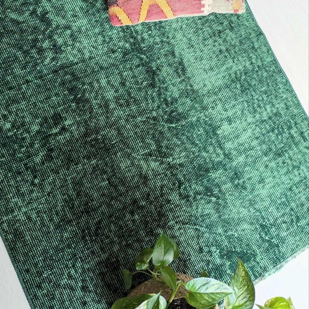 85×197 グリーンワンカラーオーバーダイ　トルコヴィンテージラグ