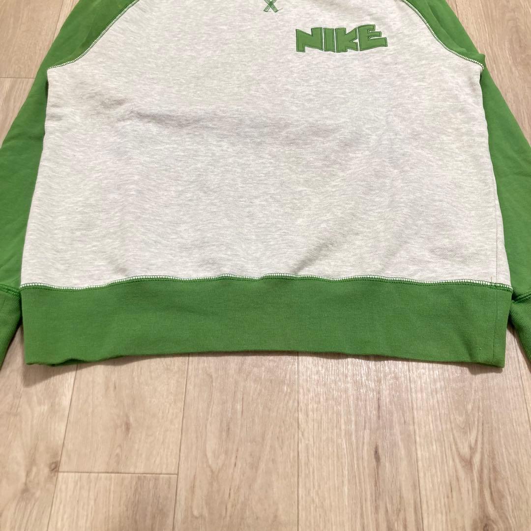 00s NIKE ゴツナイキロゴ刺繍ラグランスウェット 表記L 銀タグ　カマボコ