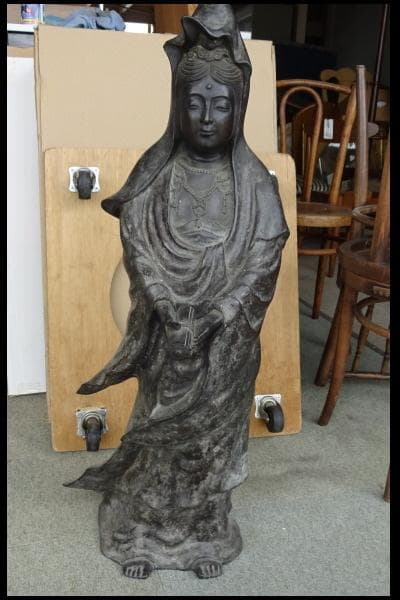 観音菩薩像　銅製　高さ93㎝　ブロンズ像　古美術　旧家蔵出し