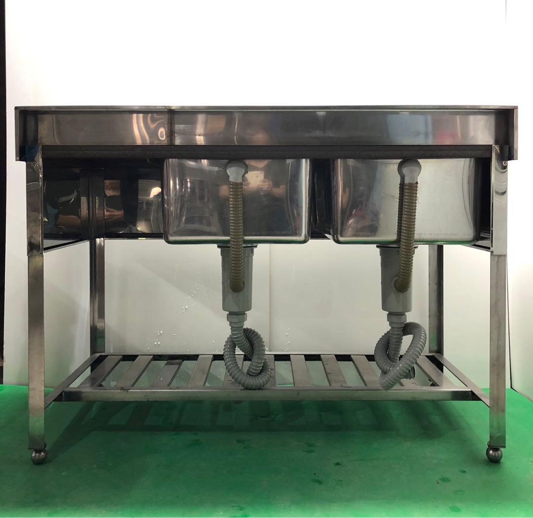 ☆地域限定送料無料☆工場整備品☆ニ槽シンク　水切付　幅1200 ステンレス