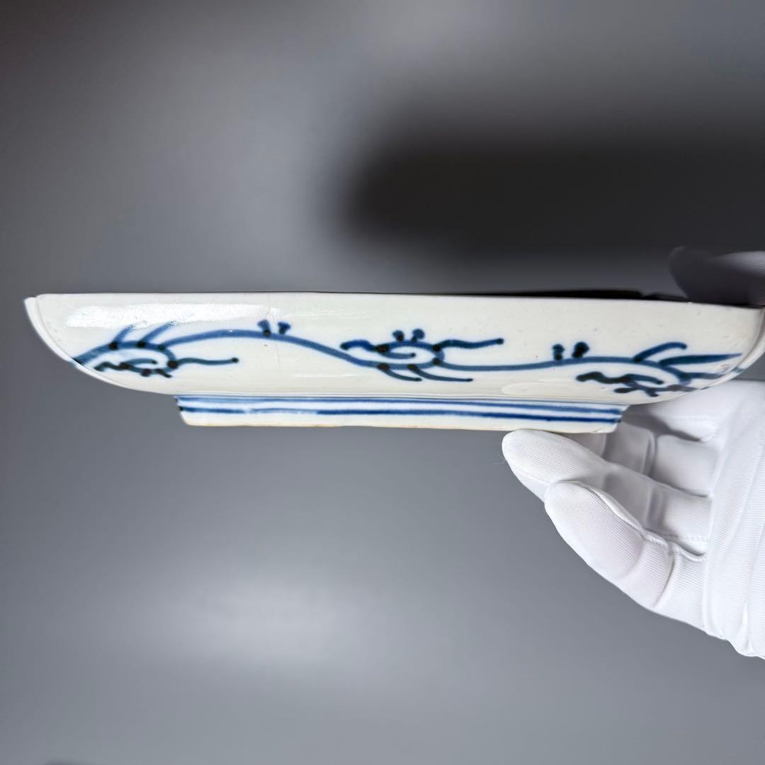 幕末〜明治時代　色絵草花文様長皿　四客　裏唐草文様　絢爛豪華　20.3cm