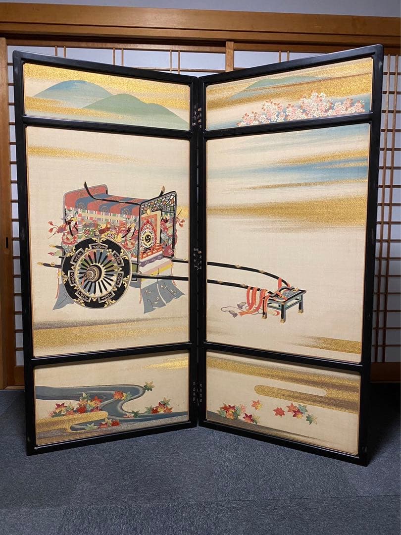 高級絹織屏風 特注 仕切 パーテーション 年代物 時代物 旧家引取品
