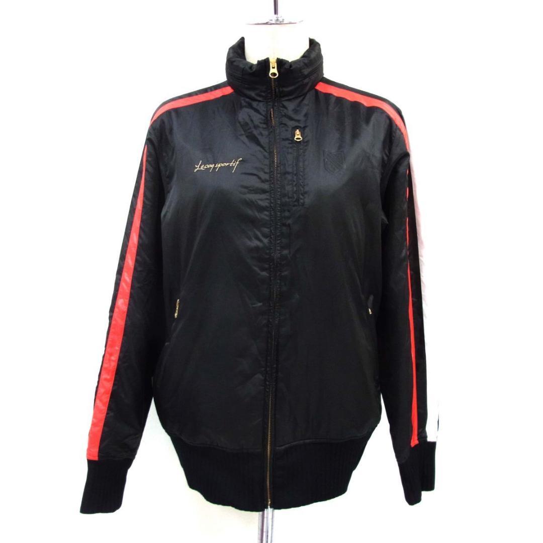 極美品　ルコック　 ジップ ジャケット　レディース L　刺繍 ロゴ　黒　ゴルフ