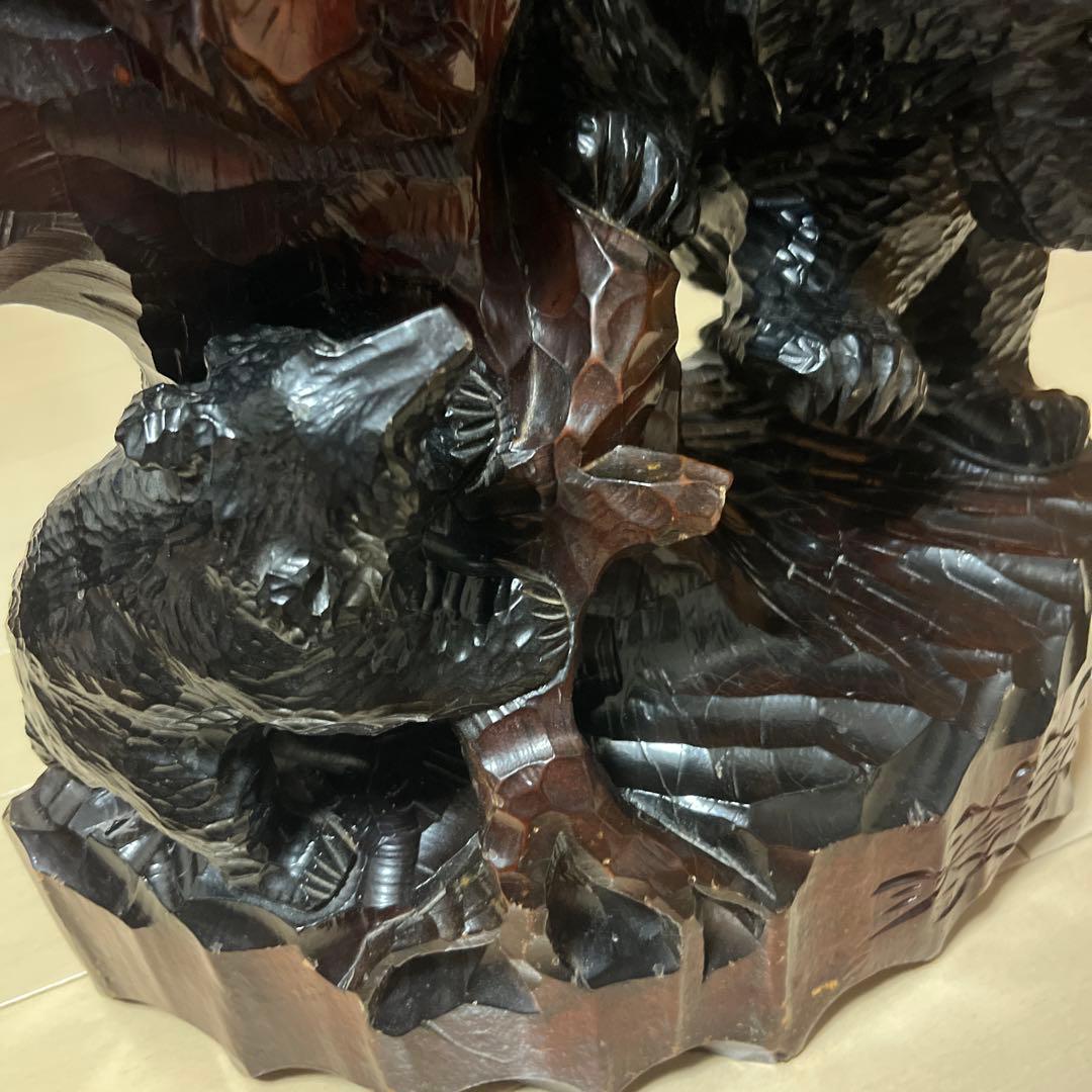 北海道民芸 熊の木彫り 葡萄 一点物 置き物 親子熊 インテリア 贈答品 寄贈品