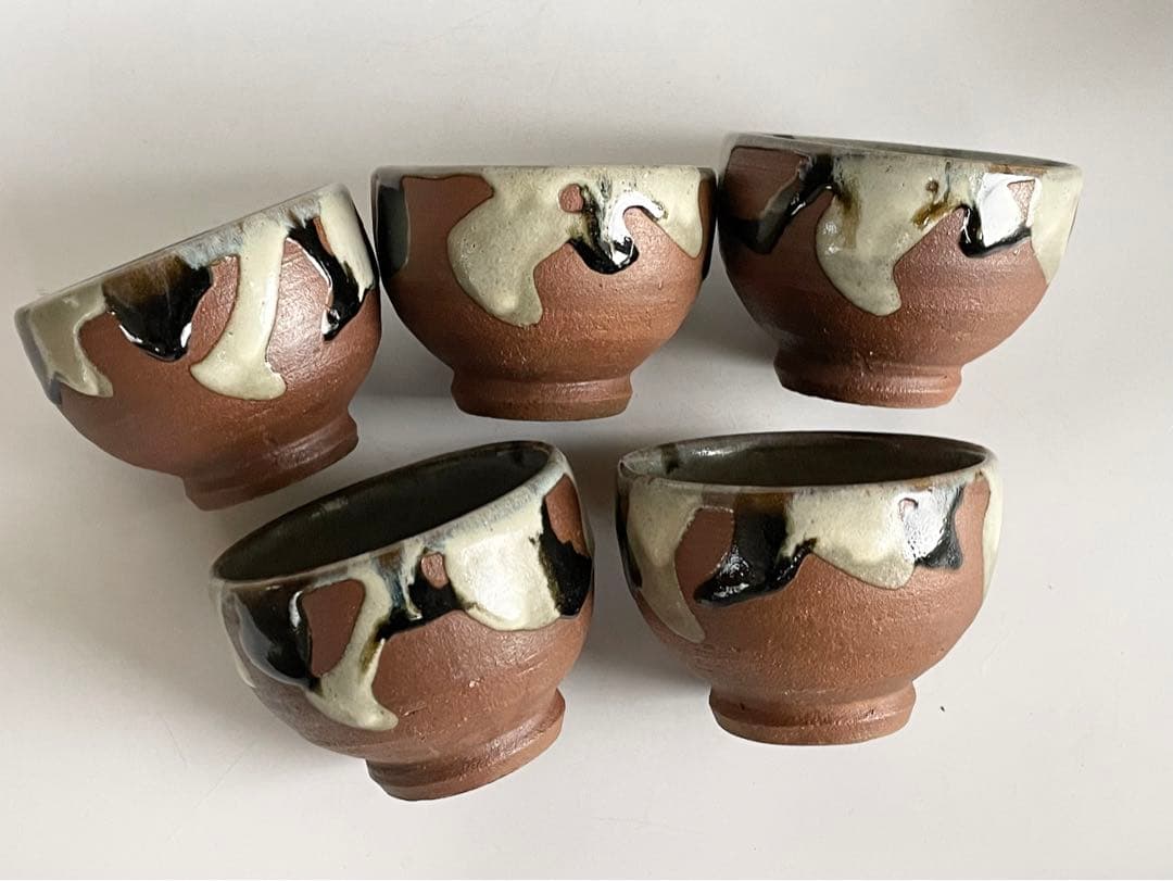 濱田庄司　浜田庄司　？　鉄釉　掛流　番茶器　湯呑　カップ　小鉢　5客　益子　民芸