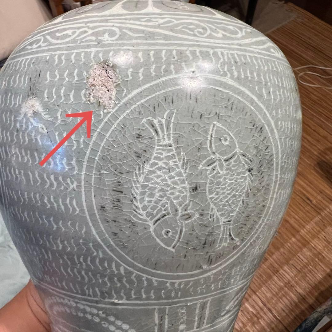 梅瓶 李朝 双魚 遊魚文 梅瓶 朝鮮 古美術 骨董 高麗 青磁 粉青沙器 魚紋