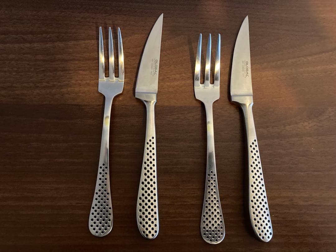 GLOBAL ステーキナイフ＆フォークセット オールステンレス 2組セット