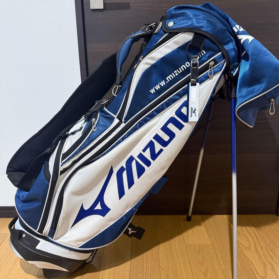 Mizuno スタンド式 キャディバッグ ゴルフバッグ 青/白