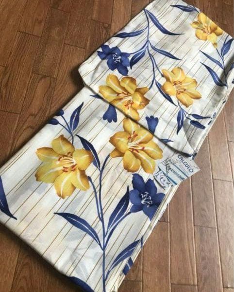 ◆ノー皺加工最高級カルキュロ◆山吹百合咲くおとな浴衣◆しわにならない浴衣