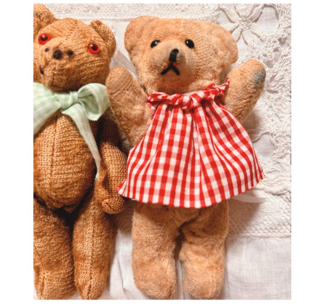 ミニベアちゃんʕ•ᴥ•ʔ赤いお洋服の子　アンティークベア　ヴィンテージベア