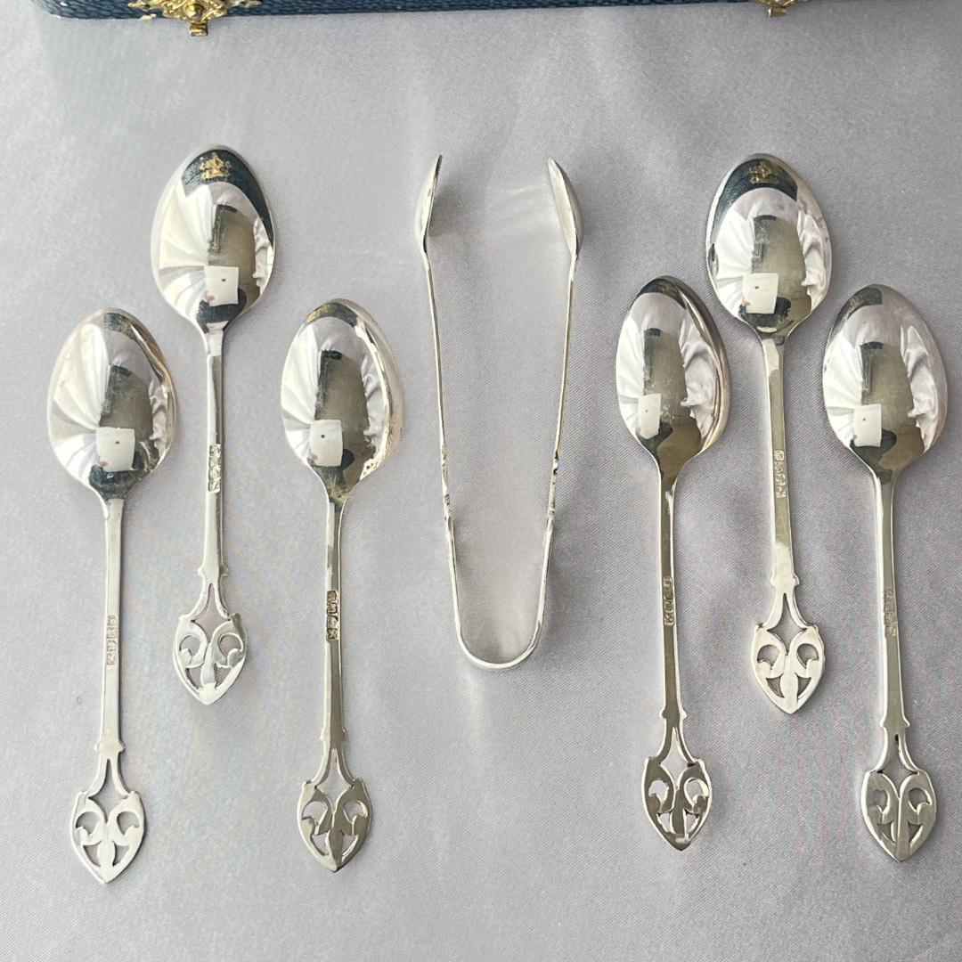 【英国】 透かしのティースプーン / シュガートング 6名用 ケース