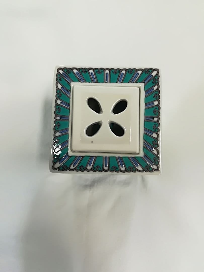 九谷焼 香籠 九谷 花鳥唐草 角香炉 白雅作 新品未使用 レア アンティーク