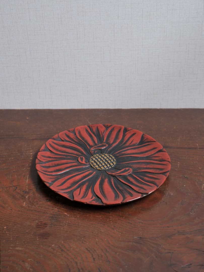 鎌倉彫　千菓子器　漆工芸　お盆　台　箱付　Q1684