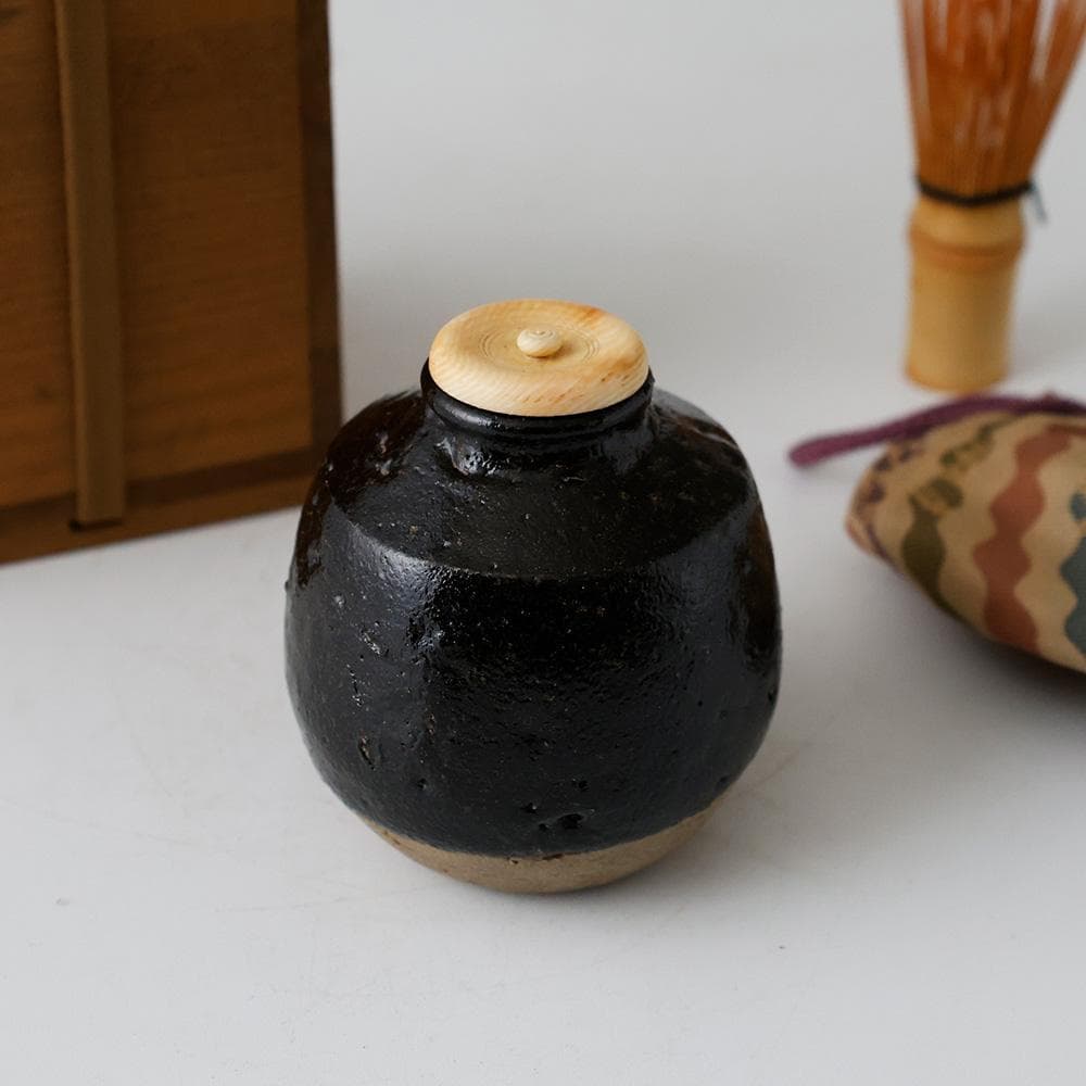 十二代楽吉左衛門 弘入造 黒楽茶入 仕覆付 共箱 茶道具