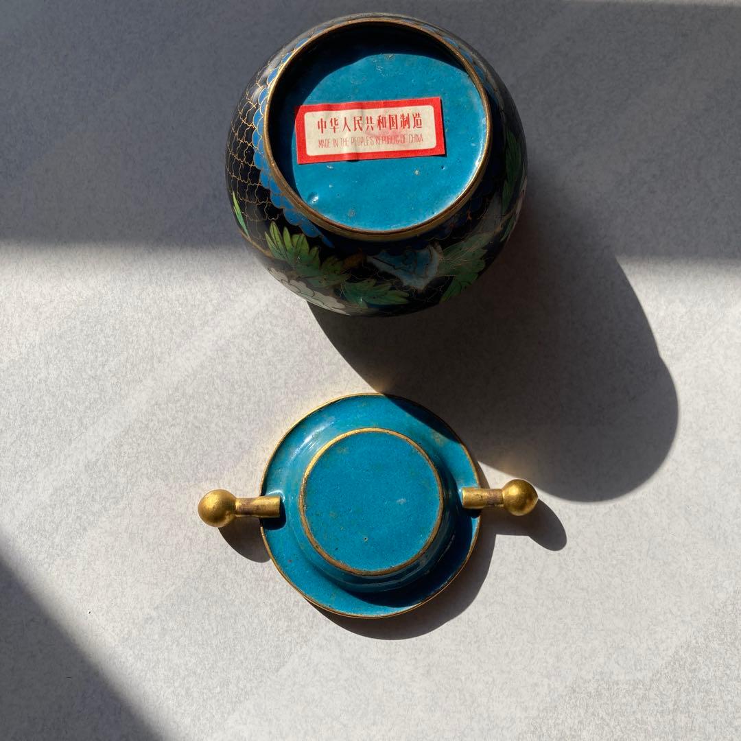 七宝焼　漆器 香合 蓋付き 花柄