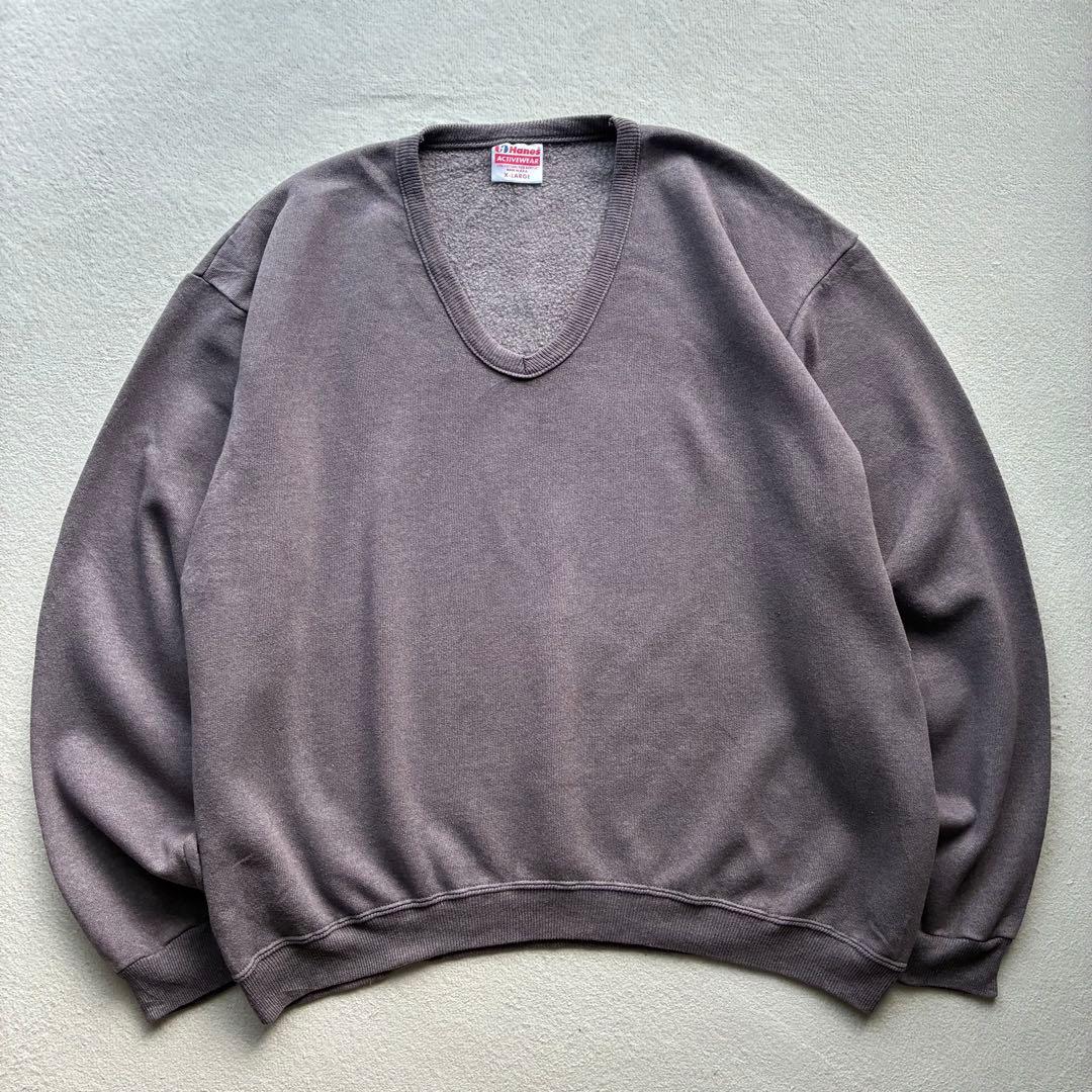 【珍品】80s〜90s Hanes ブランク Vネックスウェットトレーナー XL