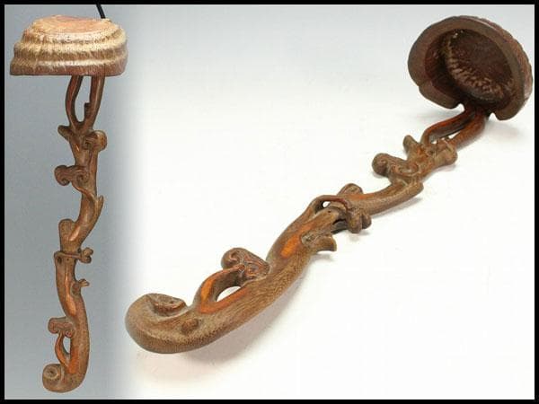 古竹 刻 霊芝 如意 柱掛 飾り(K-A912)