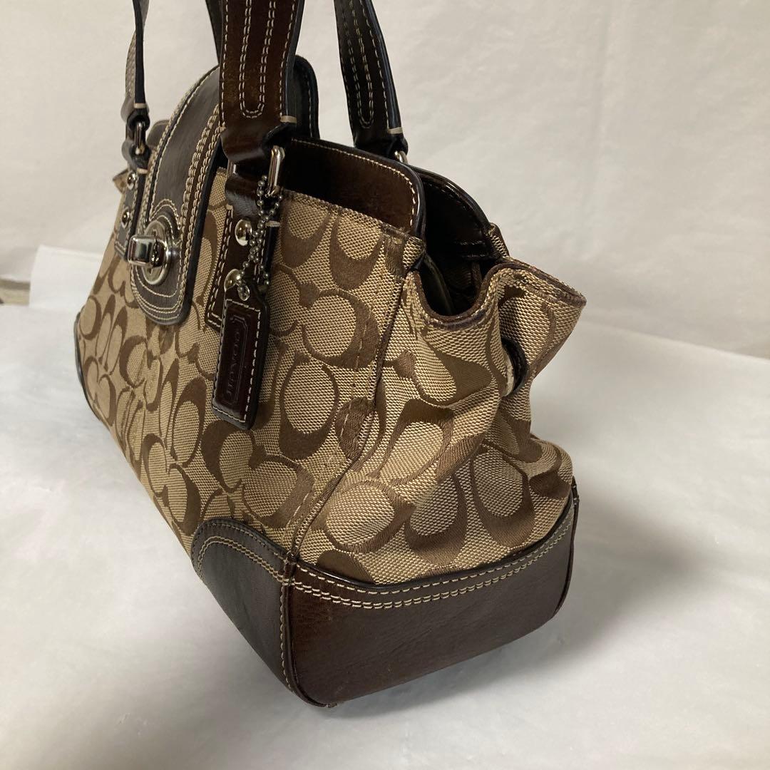 COACHシグネチャー ハンドバッグ.，ターンロック★13975 ブラウン