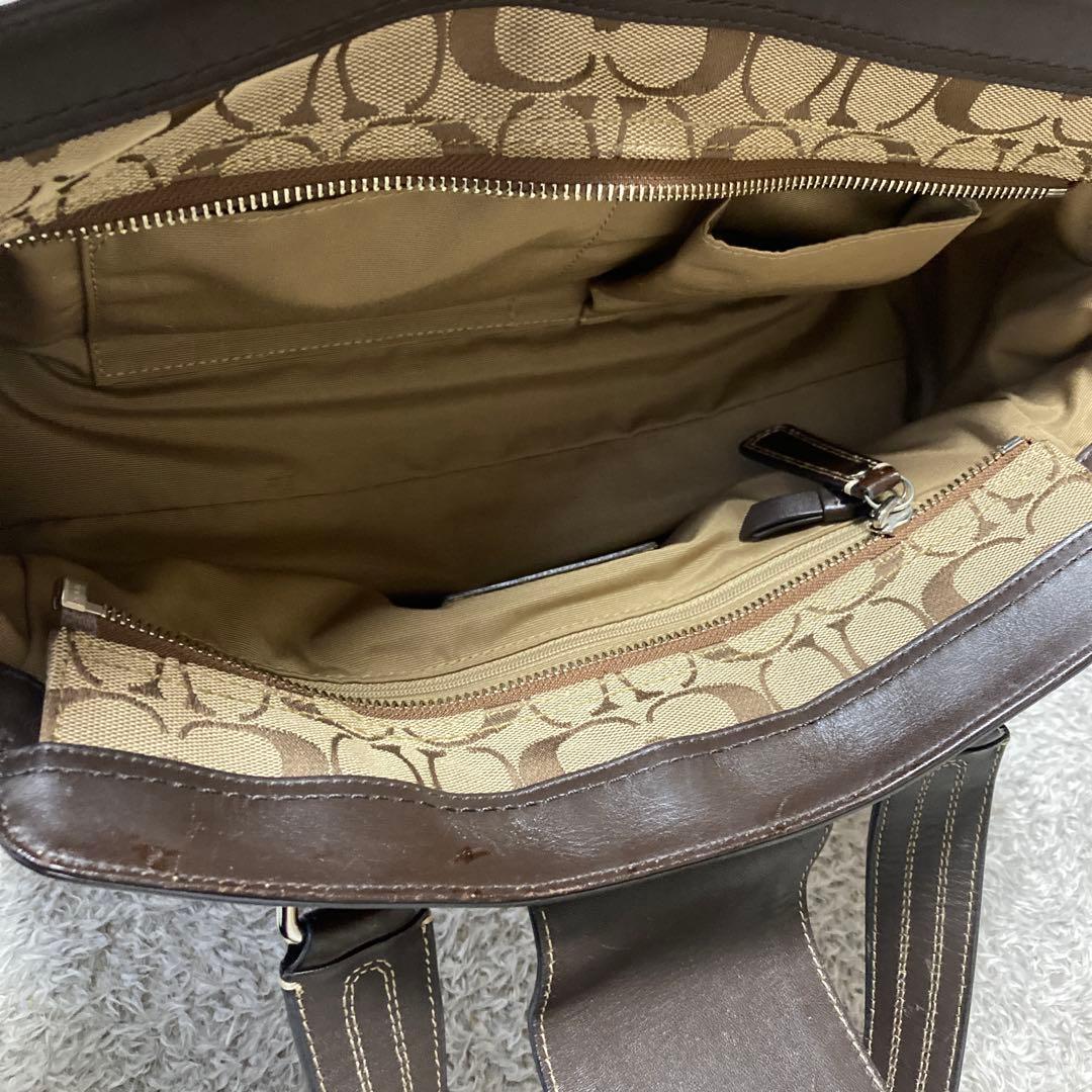 COACHシグネチャー ハンドバッグ.，ターンロック★13975 ブラウン