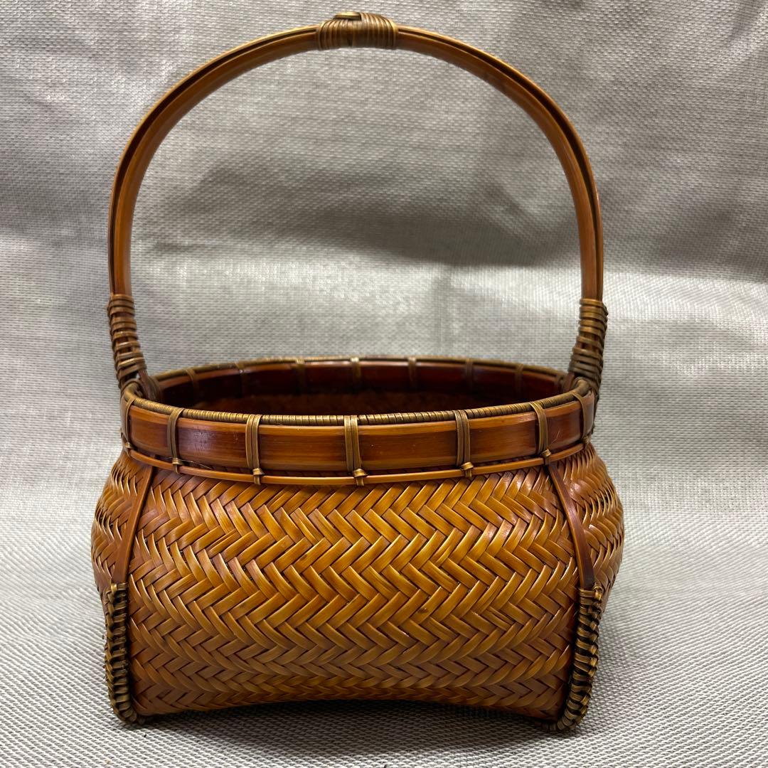 未使用　網代編み　炭斗　比呂行作　竹細工　伝統工芸品　茶道　茶道具