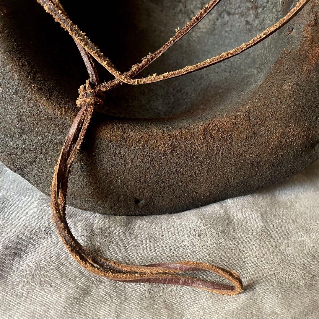 【希少】炭鉱夫帽子　レザーヘルメット　19世紀　フランスアンティーク　コレクター