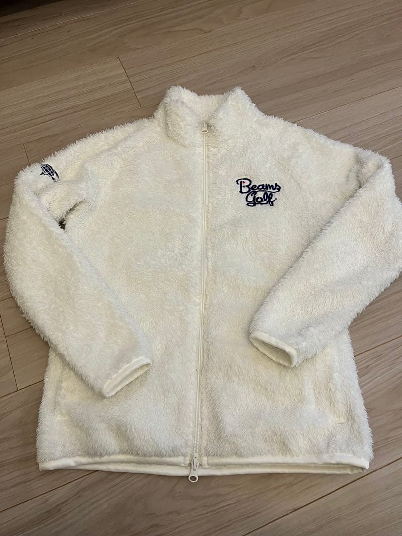 ビームスゴルフ　ジップ　ボアジャケット　ホワイト　ロゴ　ダブルジップ　Mサイズ