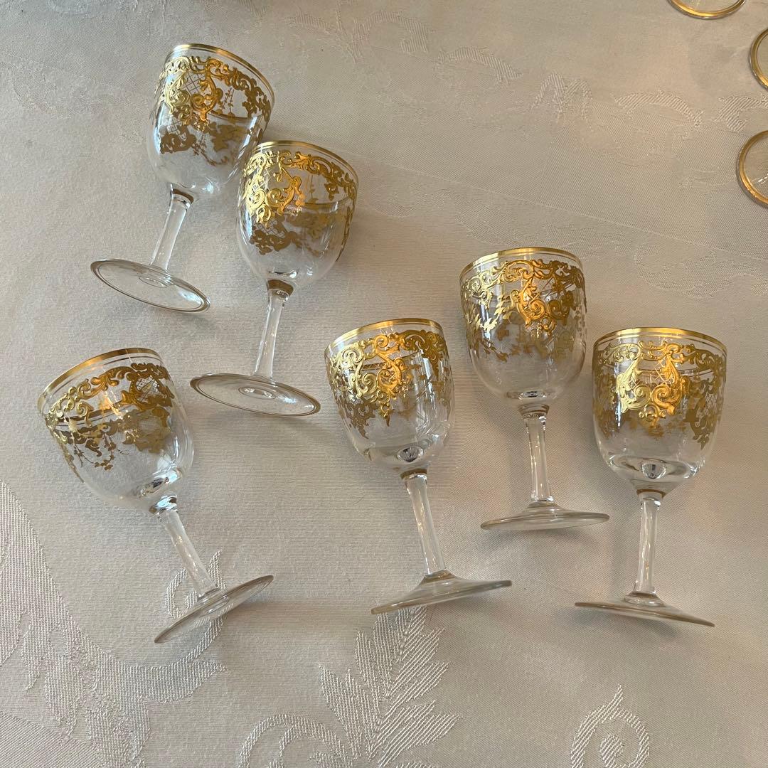 R様　ご売約　モーゼル　金彩金盛　クリスタル　ロカイユ　リキュールグラス　2客