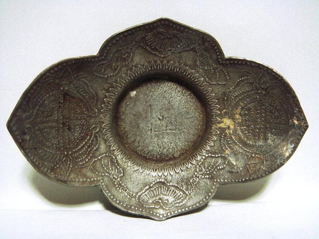 @624『中国美術 古錫 十字紋茶托 ５枚』/骨董品 古美術 古玩 アンティーク