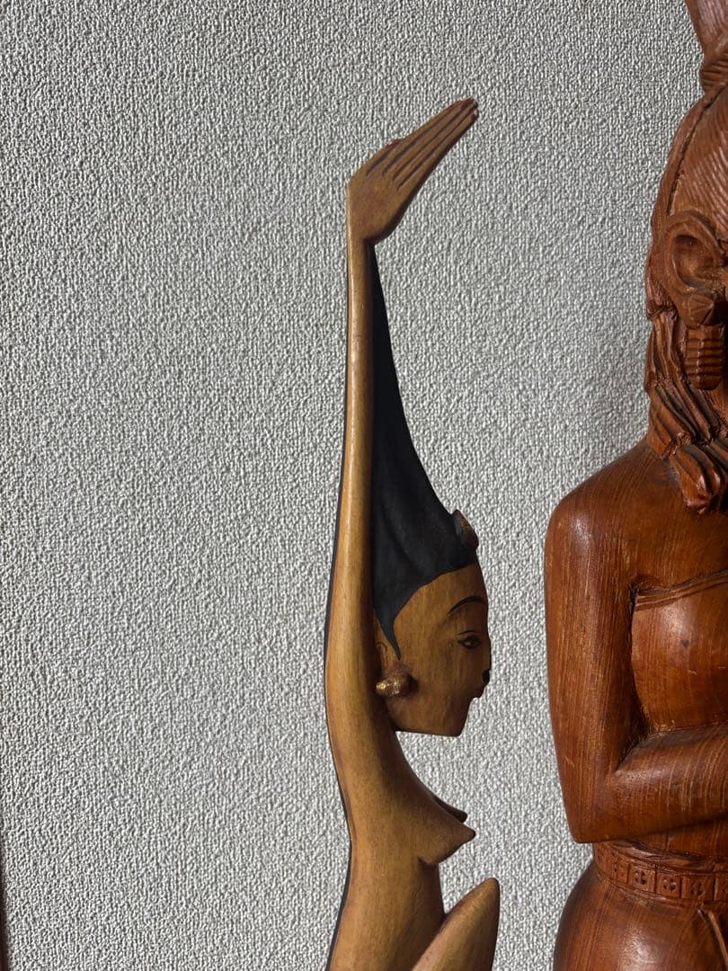 アジアン雑貨 木彫り 特大 女性像＆逆立ち人形 2体セット