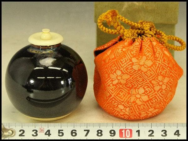 茶道具 唐物 彷古 文淋茶入 藤種緞子 仕服(RC934)