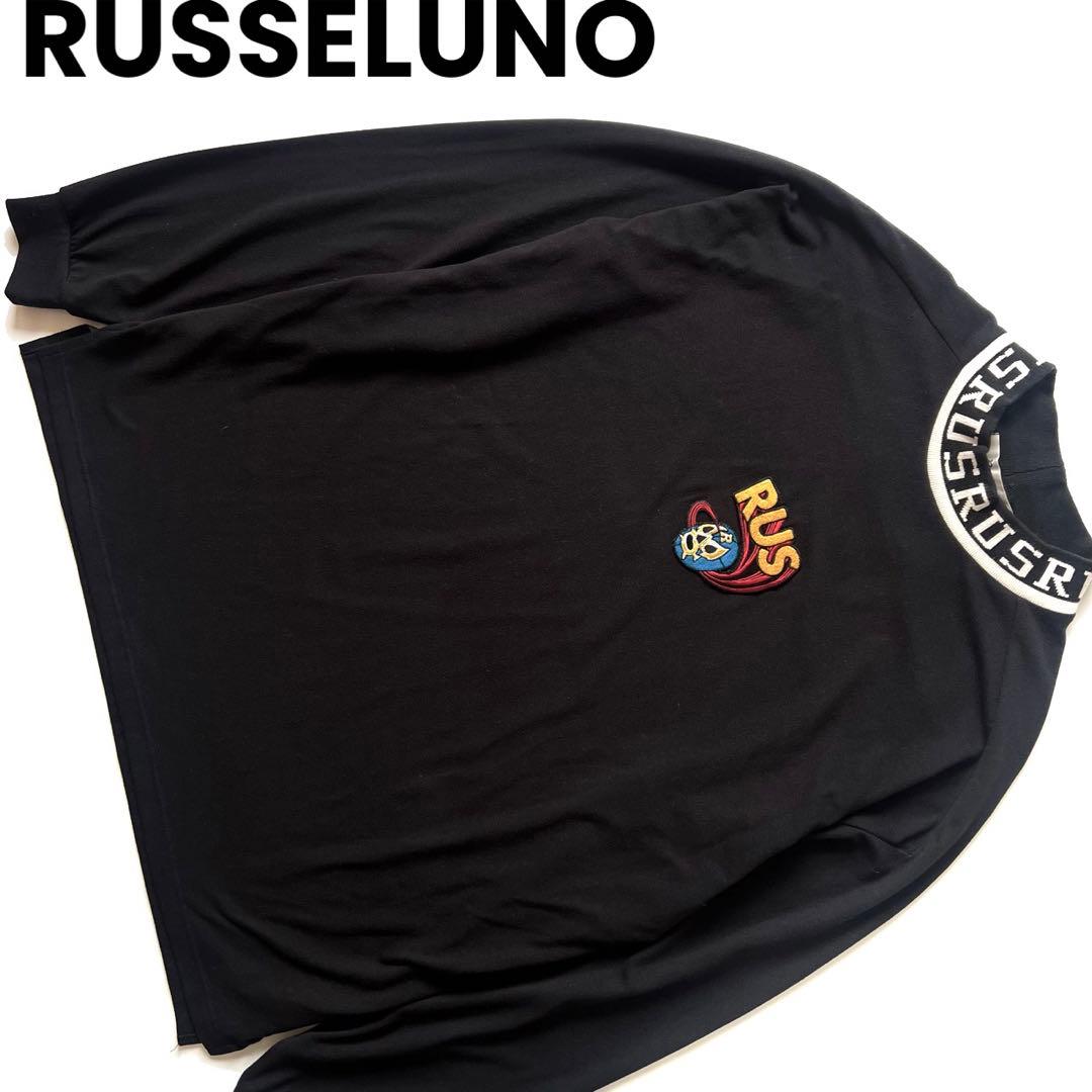 RUSSELUNO ラッセルノ　モックネック　長袖シャツ　メンズ　ロゴ　黒　L