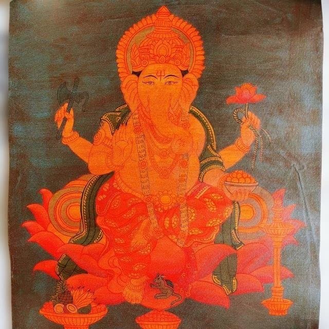 ガネーシャ：タンカサイズ縦36.5cm×横28cm　タンカ　仏画（額縁なし）