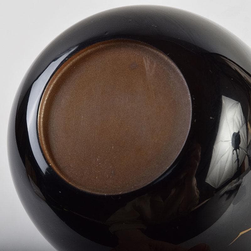 茶道具　漆匠　前端春斉作　しのぶ蒔絵　黒棗　内銀溜　棗　極め箱　F　R9427